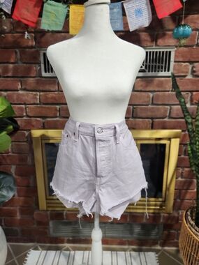 Levi's Lavender High-Waist Frayed Denim Shorts